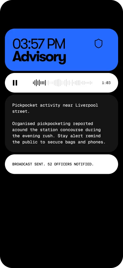 OnSiren advisory and BOLO broadcast detail screen